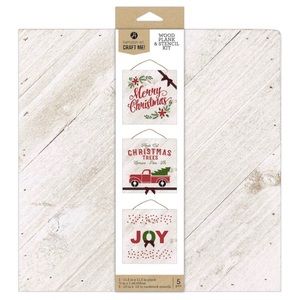 Hampton Art 11.5” x 11.5” Plank and Stencil Kit Whitewash Wood